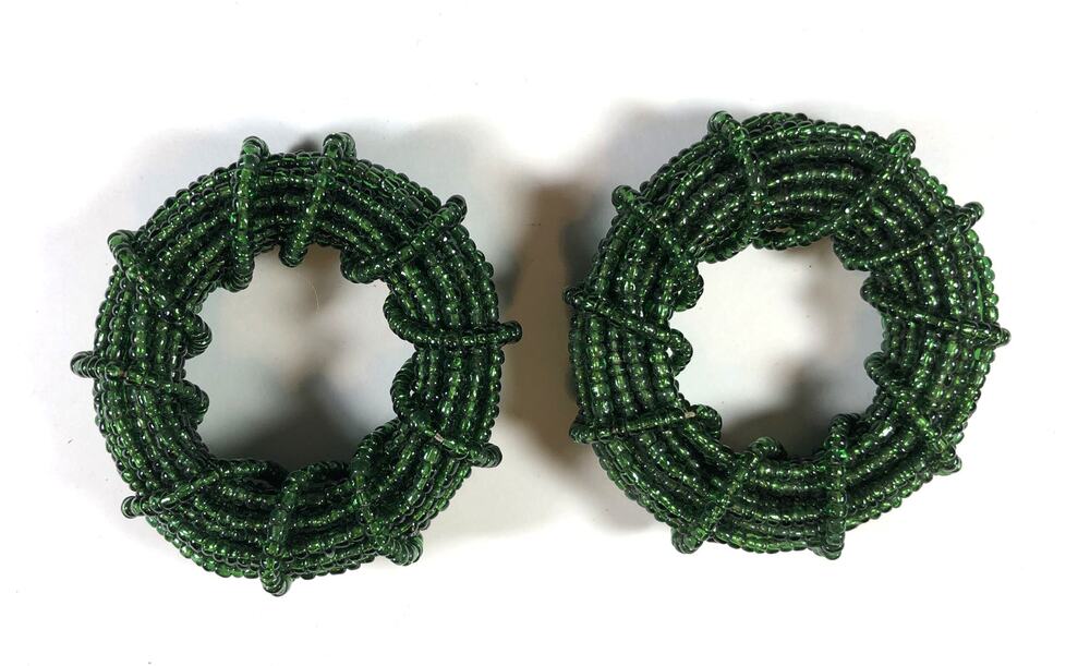 Elegant Green Czech Glass Bead Napkin Rings – Set of 2  - vn